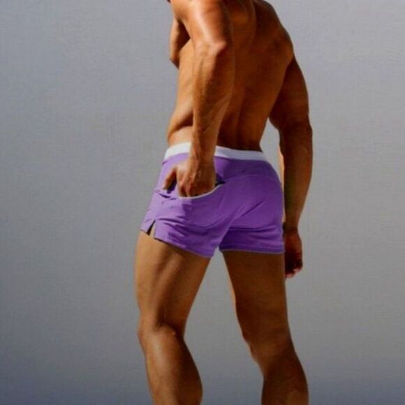 Men's Sexy Swim Trunks With Zippered Back Pocket Resort Wear Pool Purple XL - Picture 1 of 1